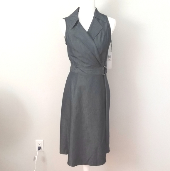 London Times Dresses & Skirts - NWT London Times Grey Denim Faux Wrap Around Dress